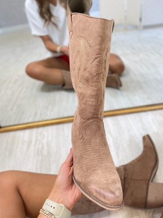 Wilder Mid-Calf Western Boot - Taupe Suede