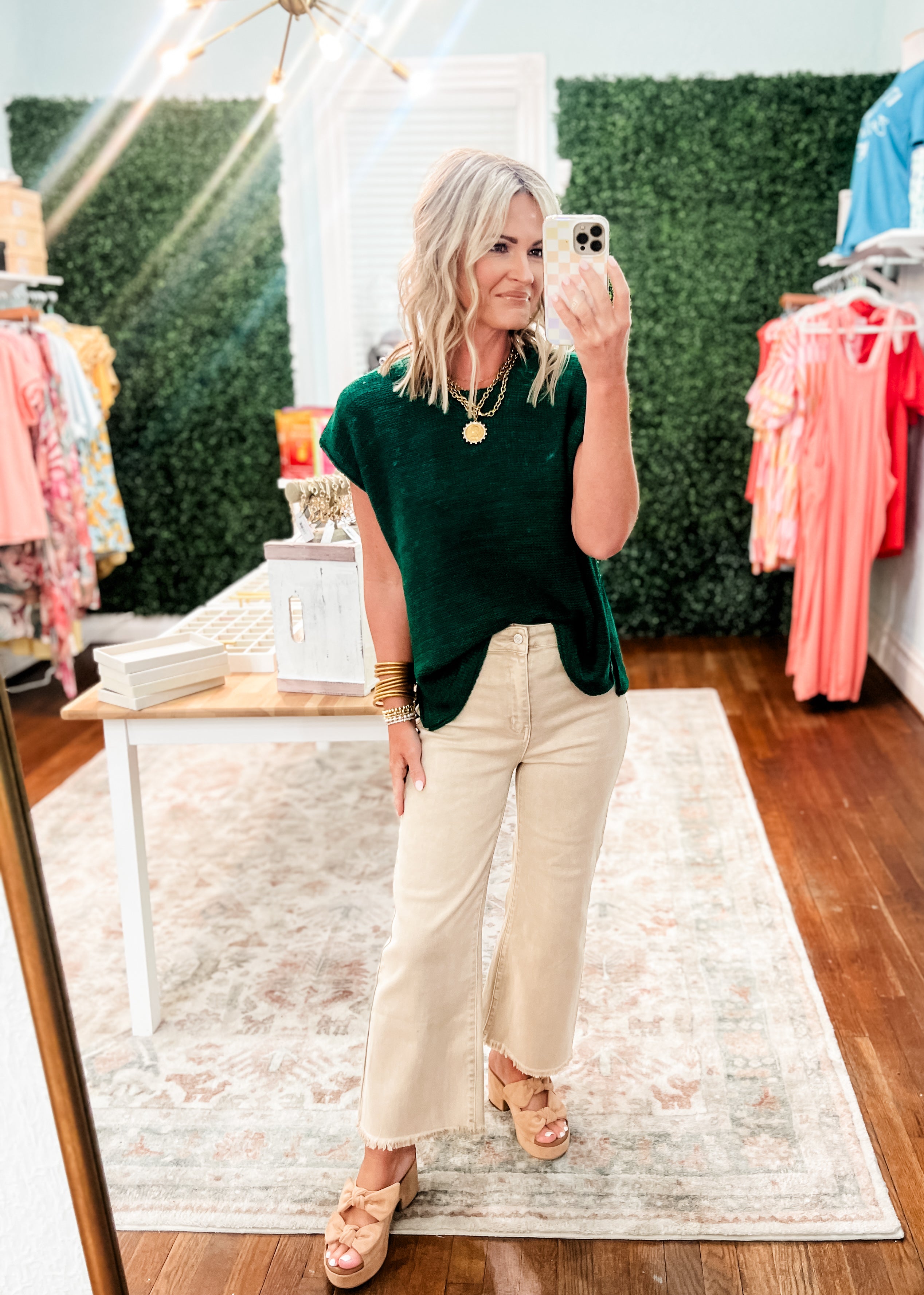 Beyond the Rainbow Crew Neck Top - Hunter Green
