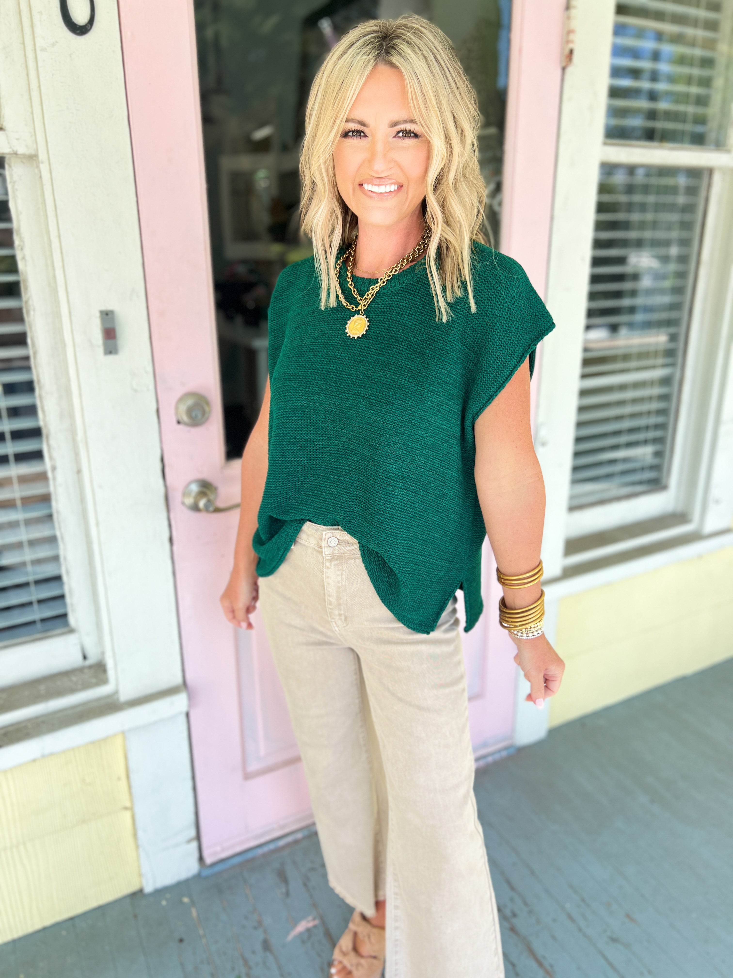 Beyond the Rainbow Crew Neck Top - Hunter Green