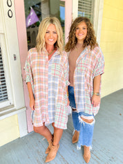 Getting My Plaid On Button Down Dress Top