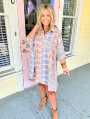 Getting My Plaid On Button Down Dress Top
