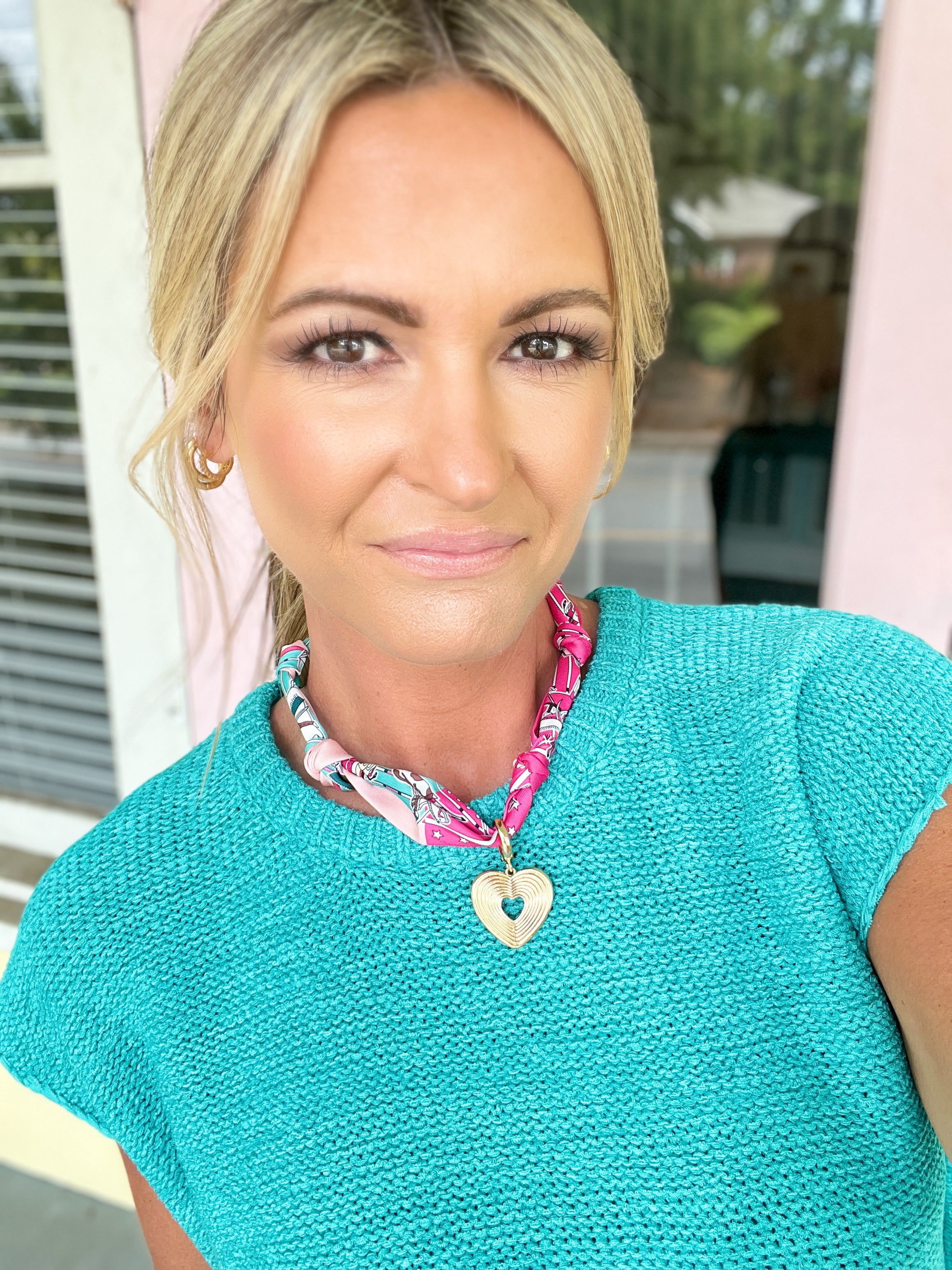 Sophia Glowing Heart Scarf Necklace - Fuchsia/Turquoise/White