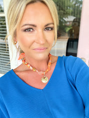 Phoenix Celestial Coin Scarf Necklace - Orange/Yellow