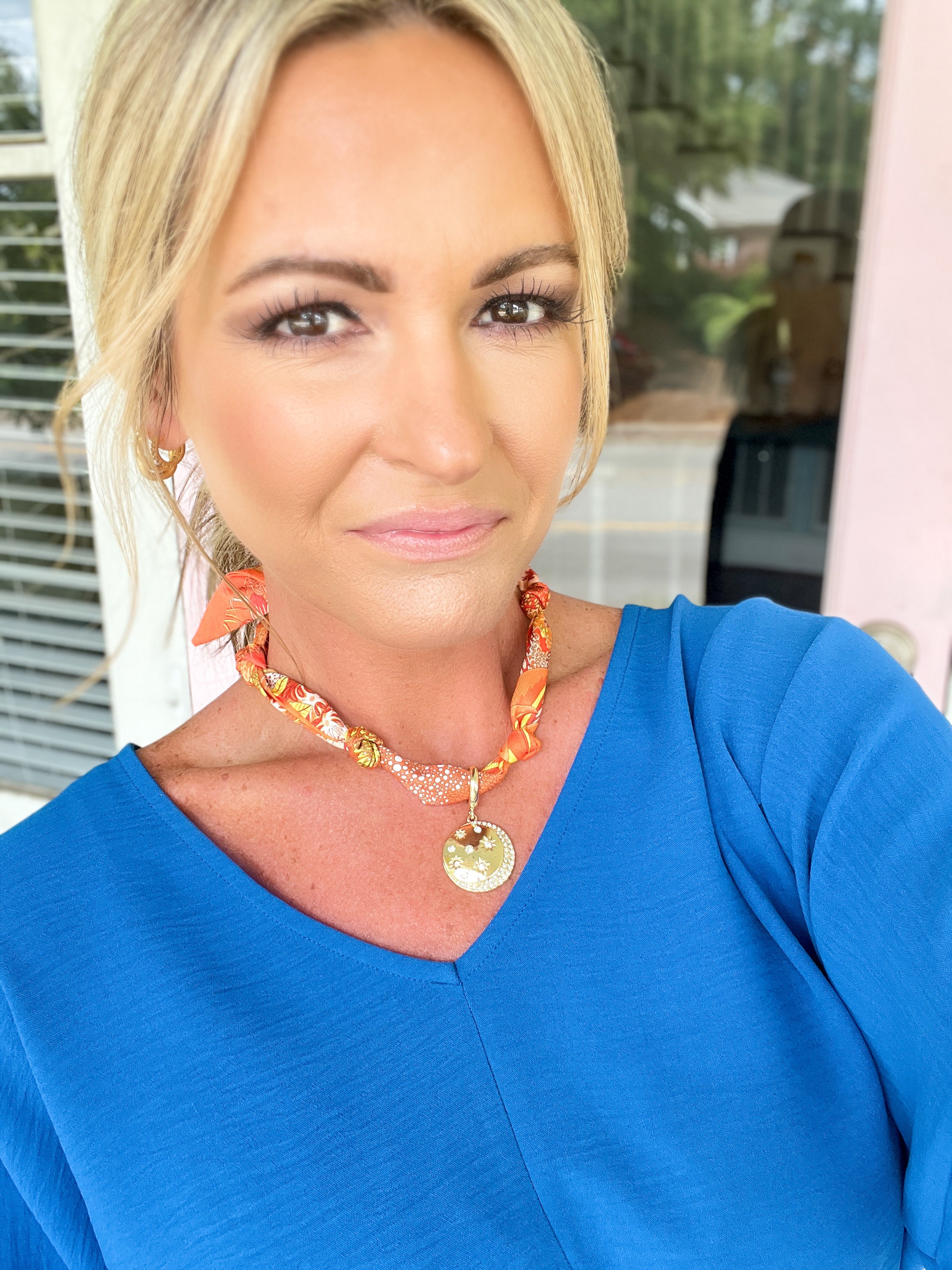 Phoenix Celestial Coin Scarf Necklace - Orange/Yellow