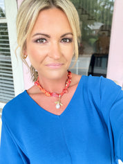 Monroe Pearl Bumble Bee Scarf Necklace - Orange/Red