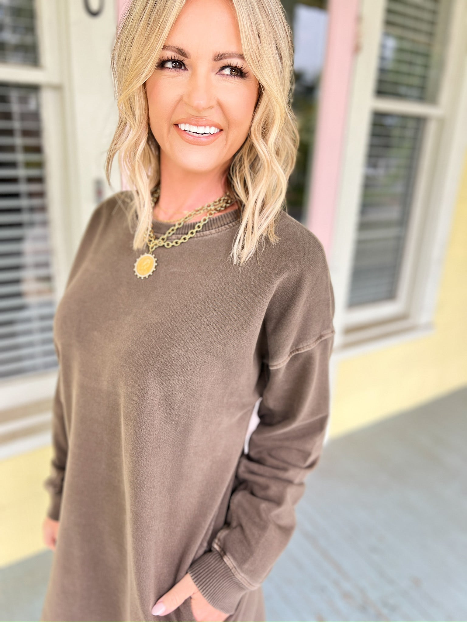 Simple Days Tunic Dress - Brown Preppy Pineapple Boutique Simple Days Tunic Dress - Brown Preppy Pineapple Boutique