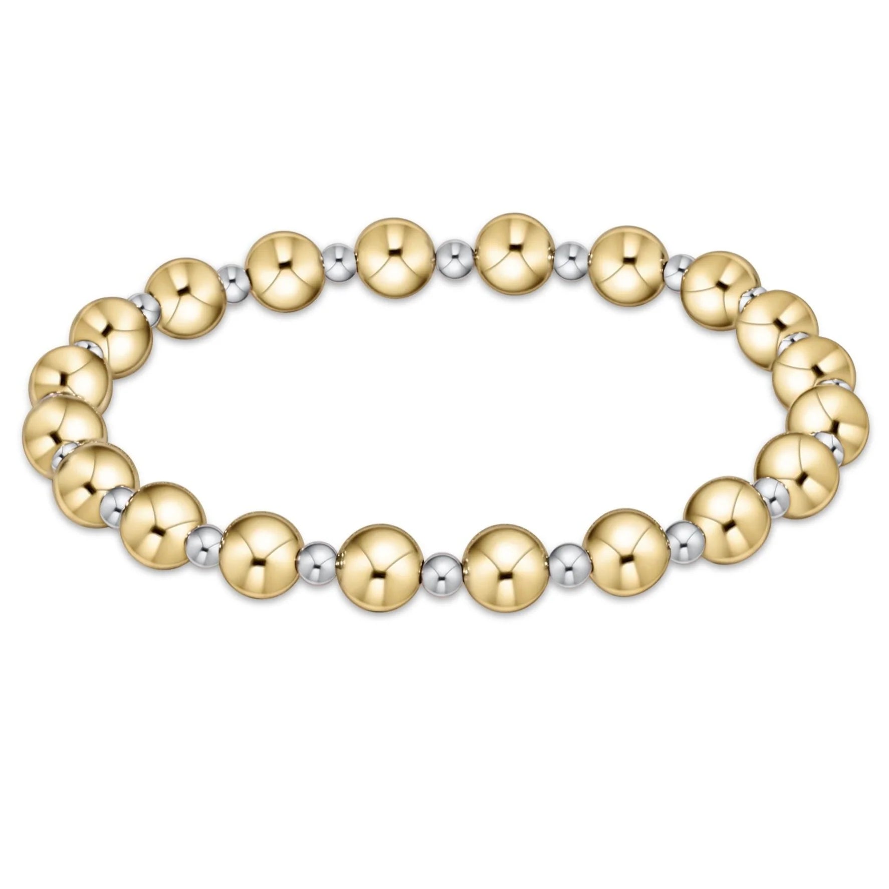 Mixed metal beaded bracelet with gold round beads and silver spacer links