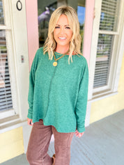 Right Down The Middle Dolman Top - Dk. Green