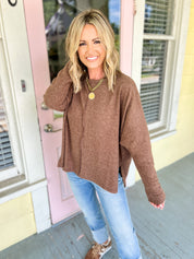 Right Down The Middle Dolman Top - Brown