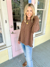 Right Down The Middle Dolman Top - Brown