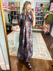 Vintage Elegance Floral Maxi - Brown