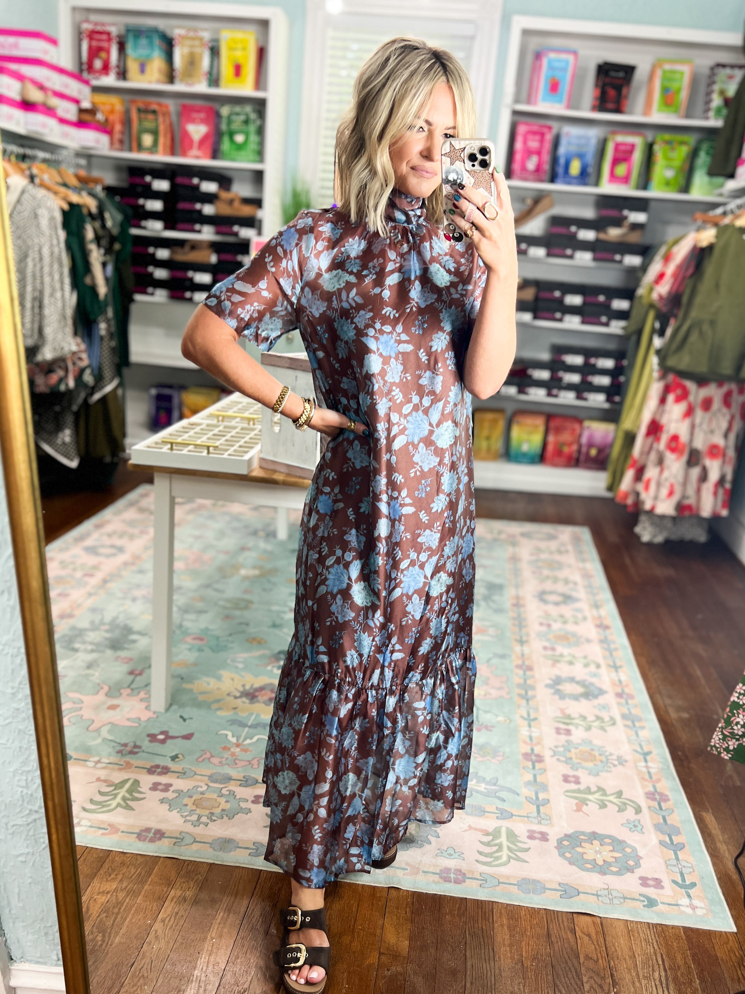Vintage Elegance Floral Maxi - Brown