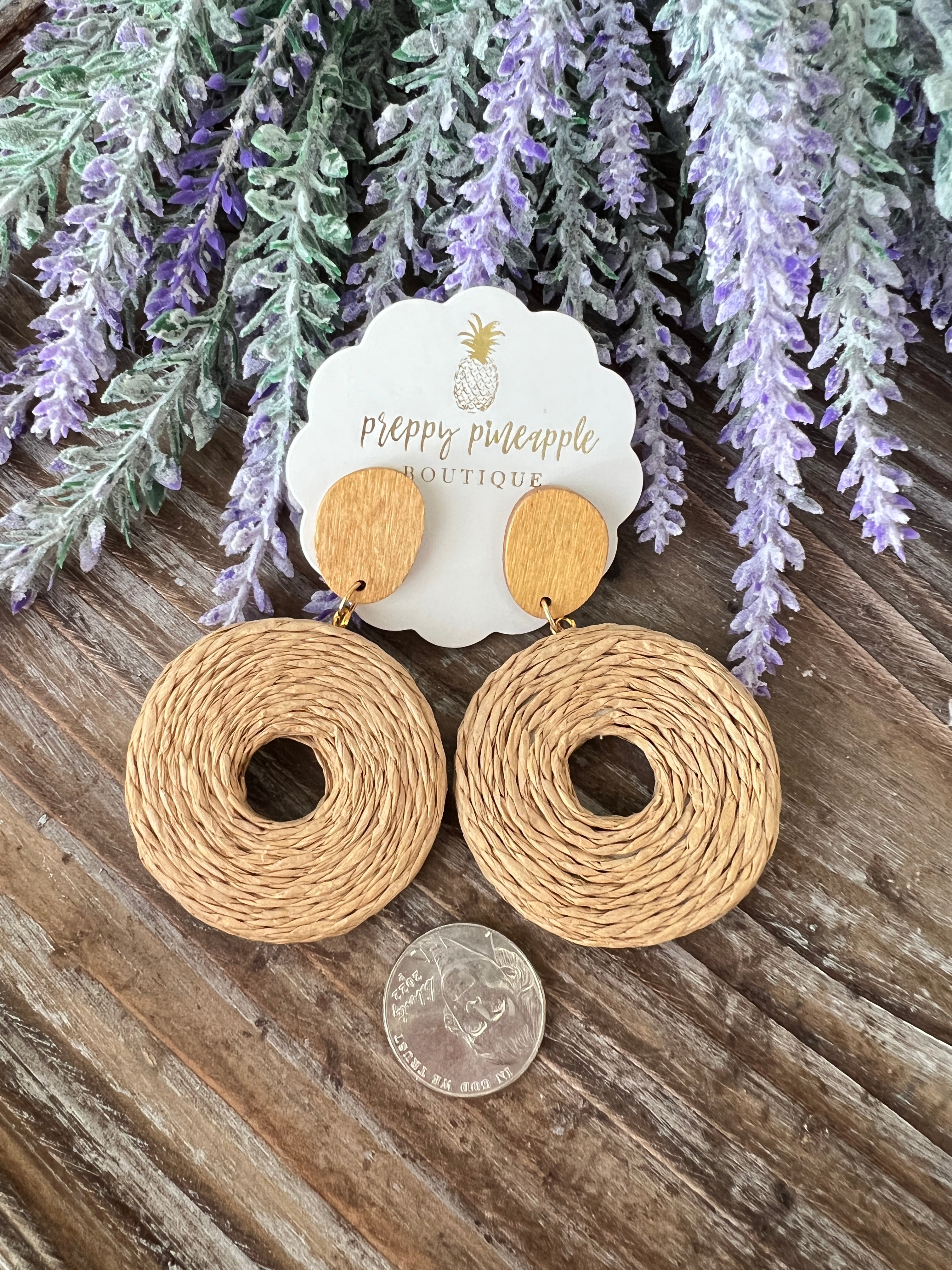 Raffia & Wood Dangle Earrings