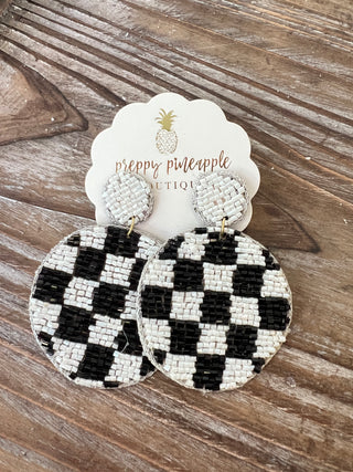 Gameday Checker Pattern Round Earrings