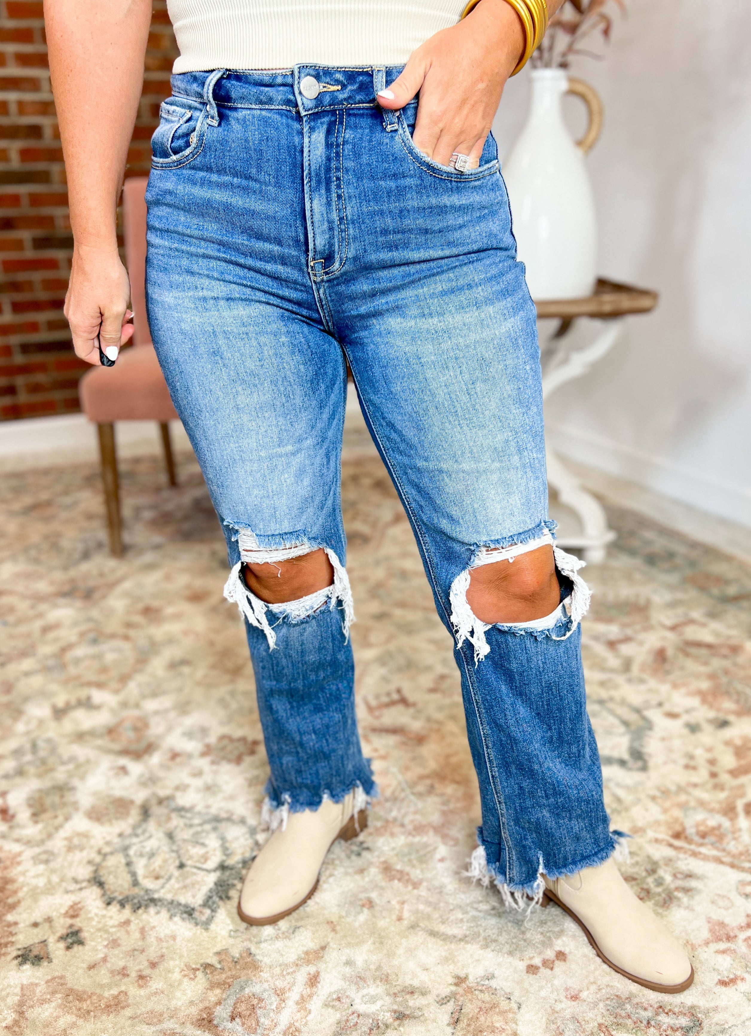 Risen High Rise Straight Crop Jeans