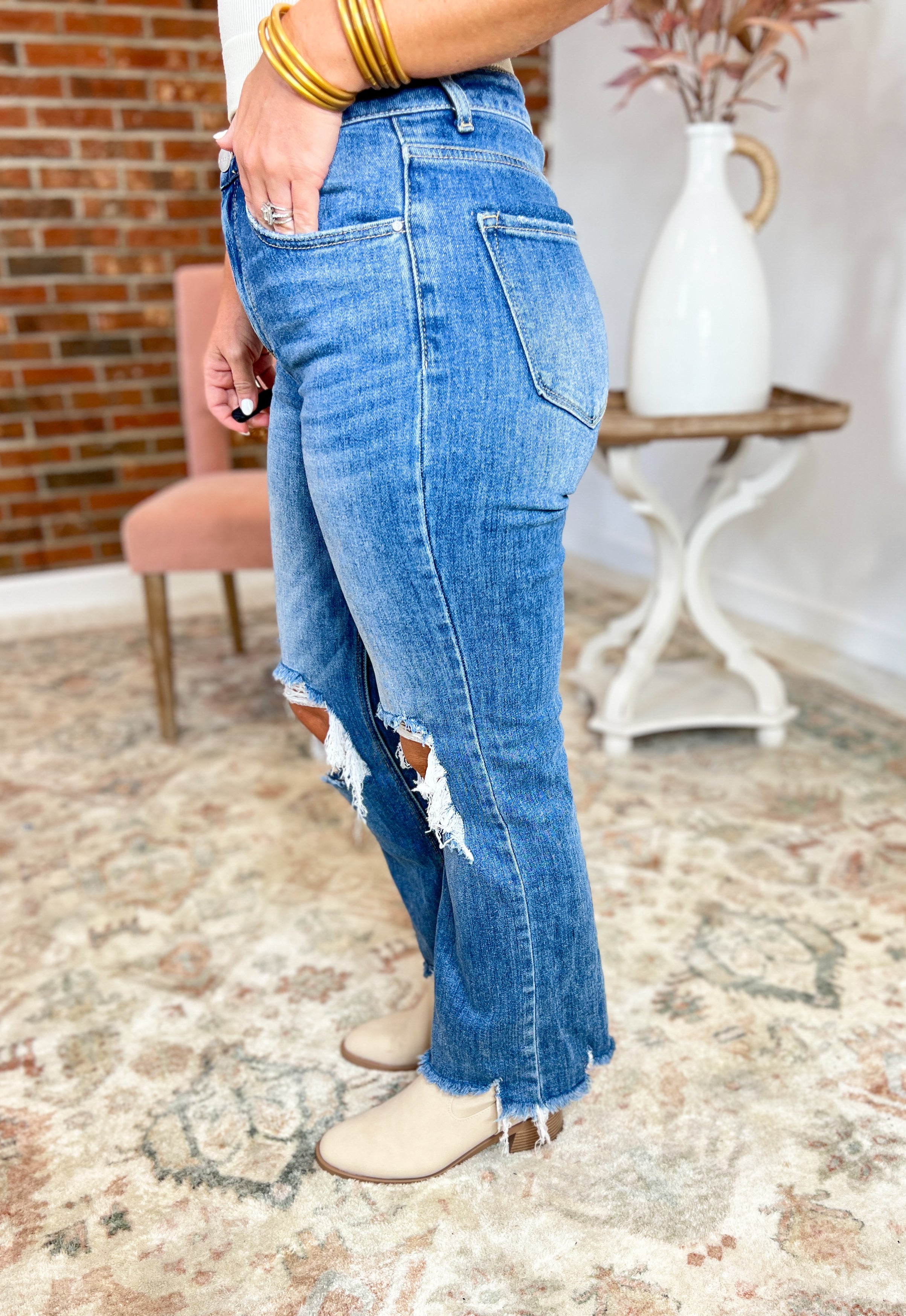 Risen High Rise Straight Crop Jeans