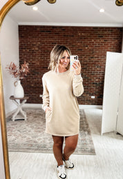 Embrace The Comfort Sweatshirt Dress - Taupe