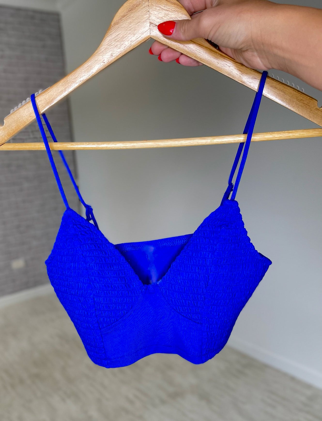 Smocked Triangle Bralette - Bright Blue