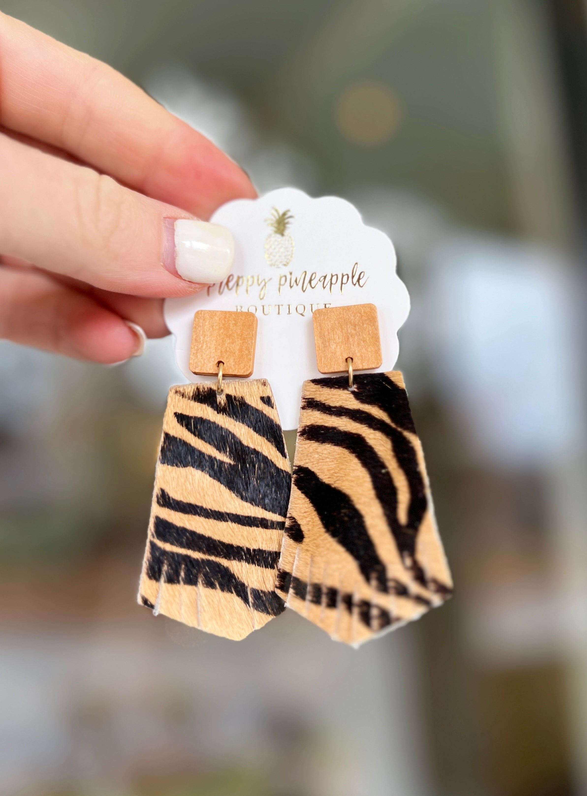 Trapezoid Tiger Cowhide Earrings