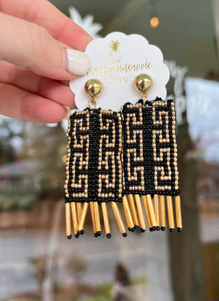 Seed Bead Greek Pattern Earrings