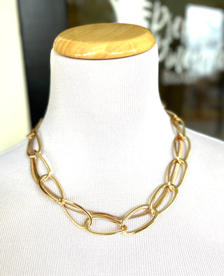 Linked Snake Chain & Oval Ring Necklace