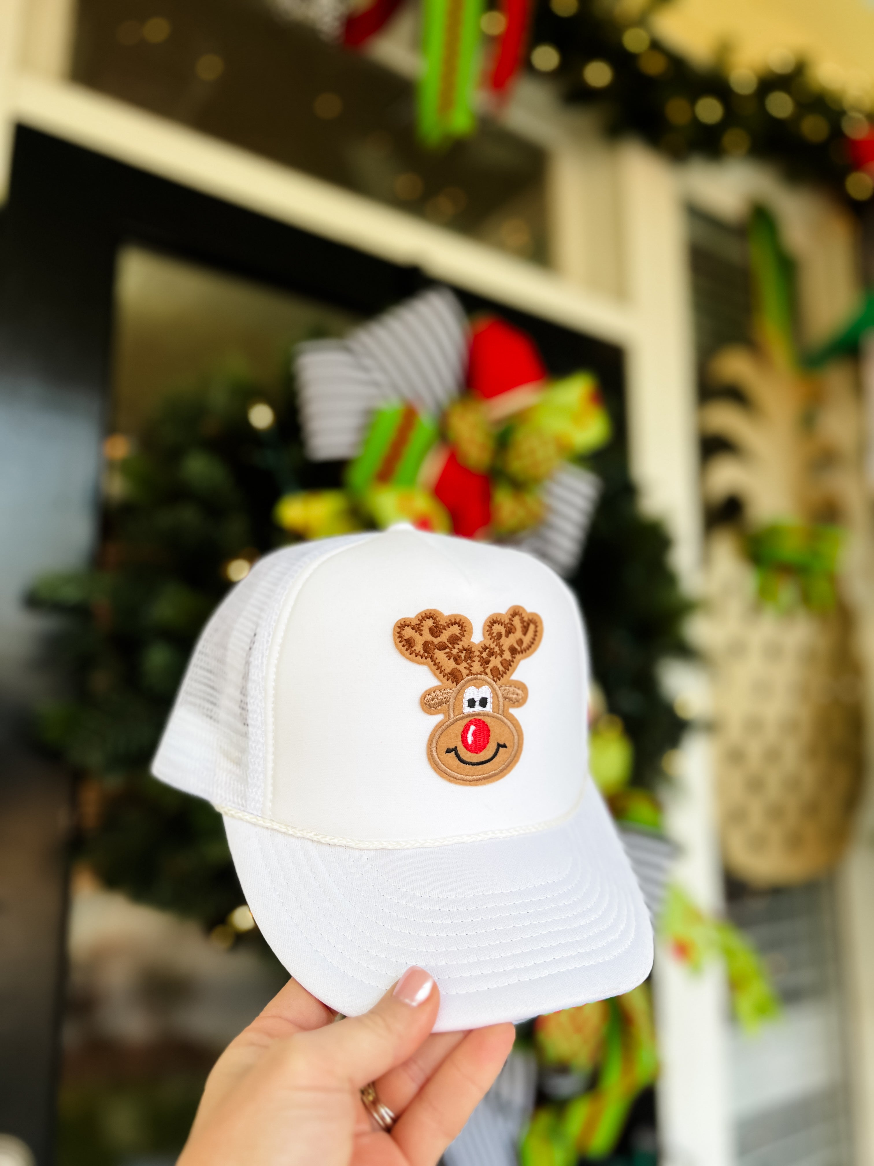 Red Nose Patch Christmas Rudolph Trucker Hat – Preppy Pineapple Boutique