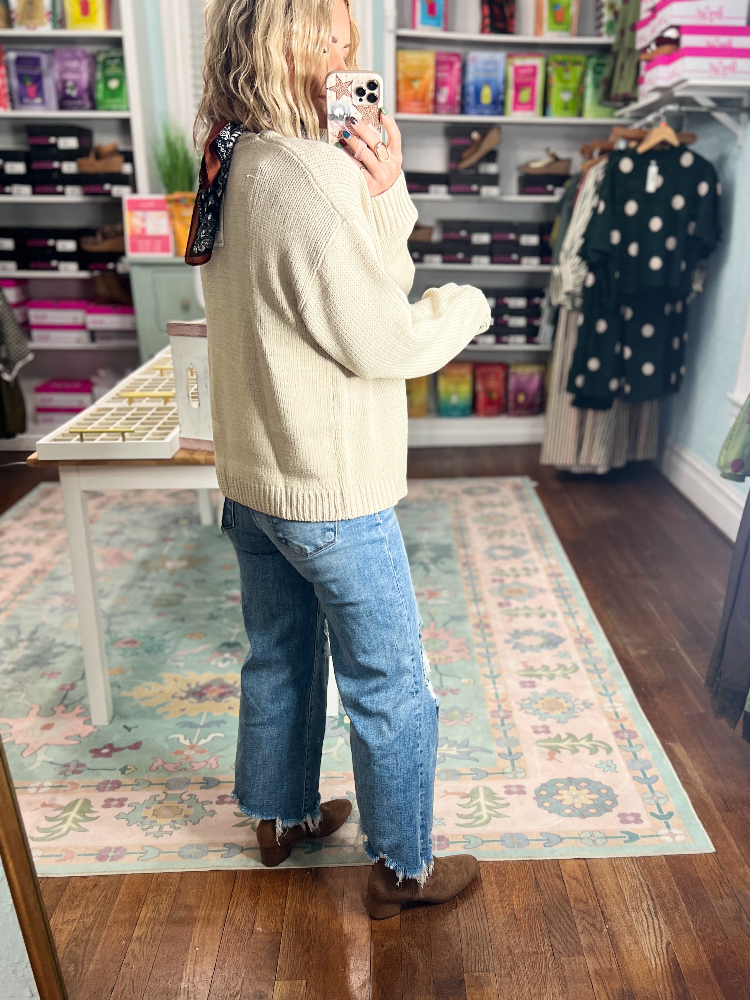 Boot Scootin' Knit Sweater - Stone/Camel