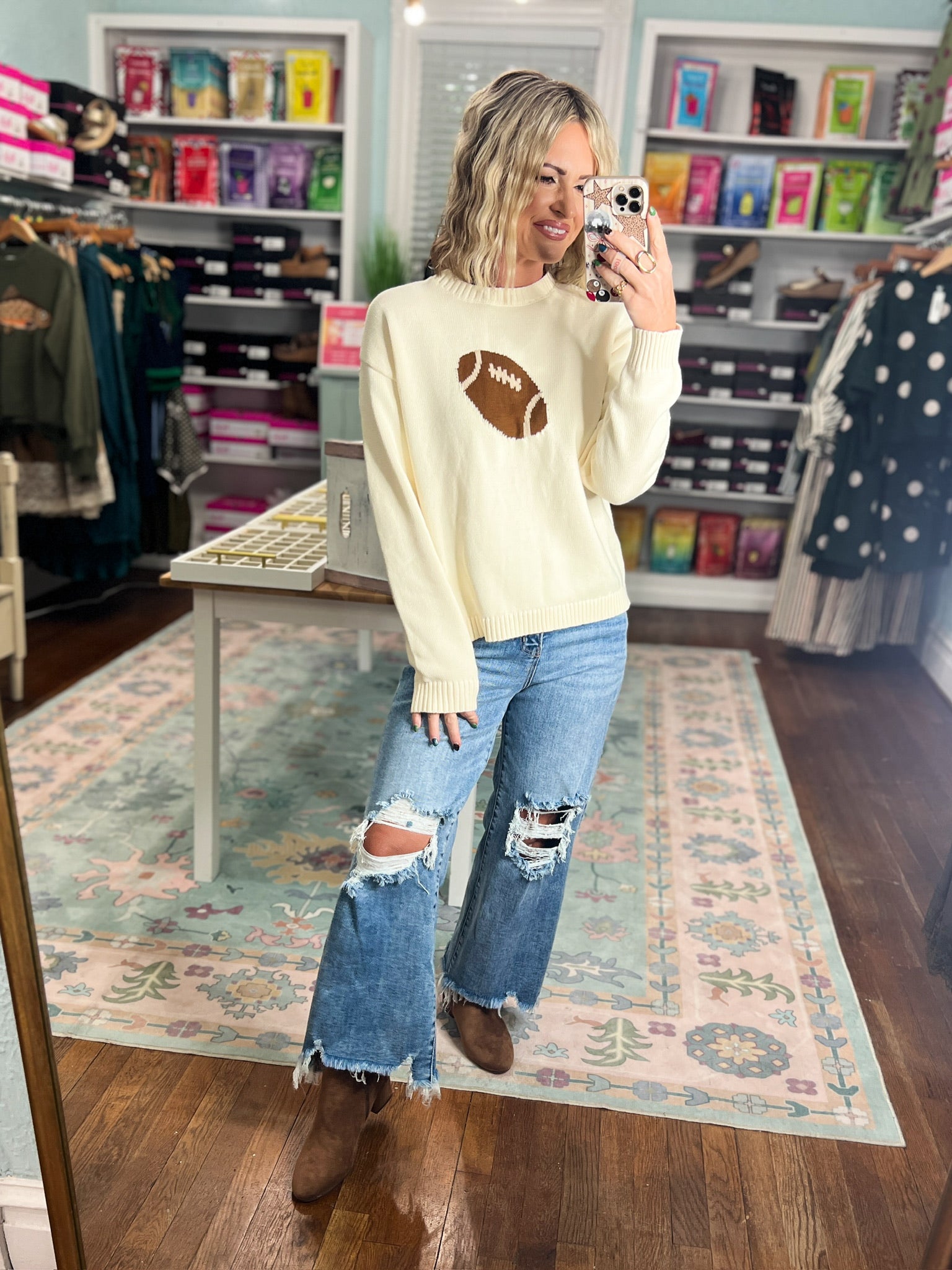 Touchdown Season Knit Sweater - Cream
