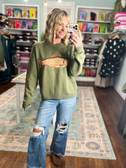 Reel Cute Crewneck Sweater - Olive