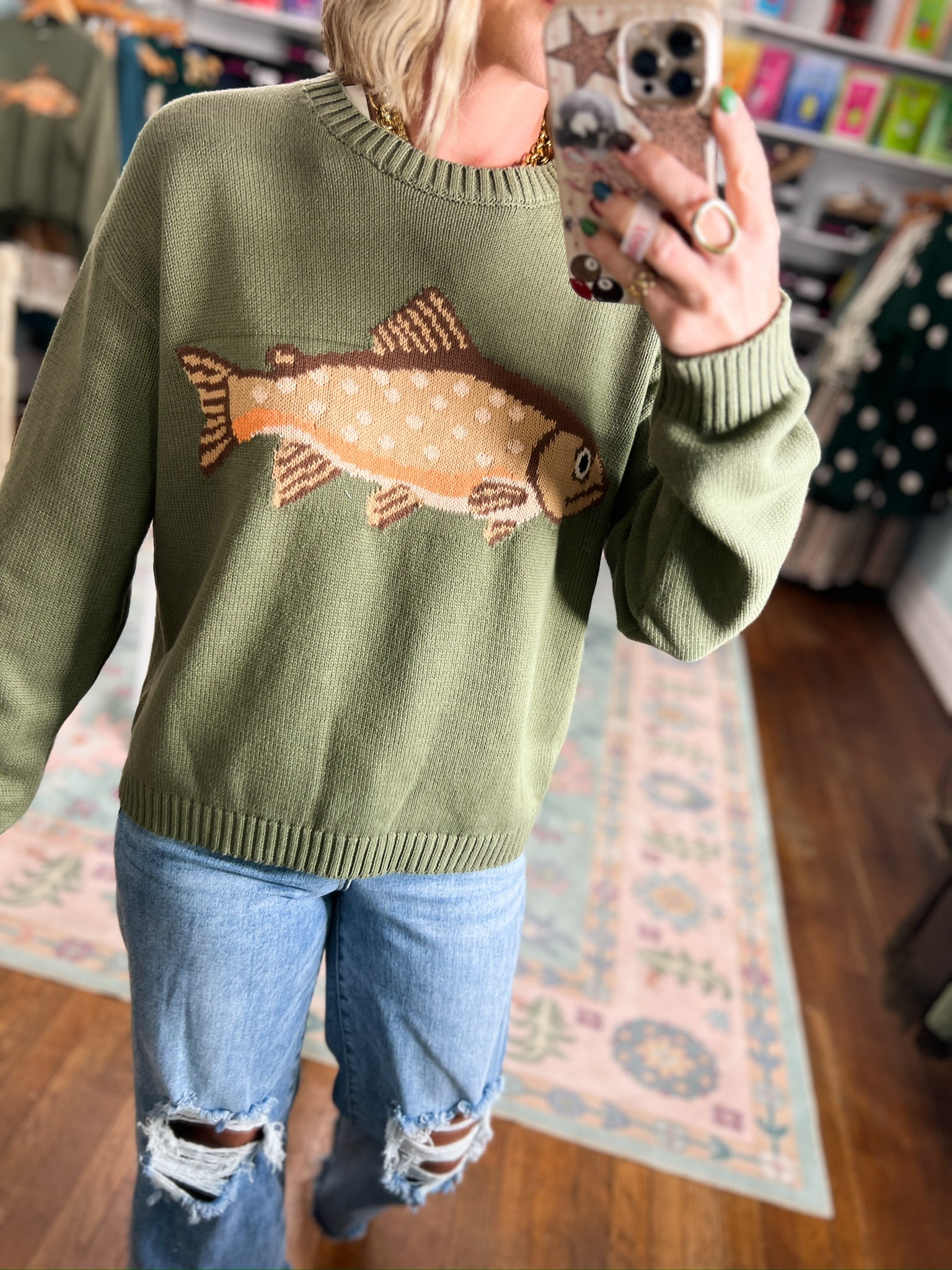 Reel Cute Crewneck Sweater - Olive