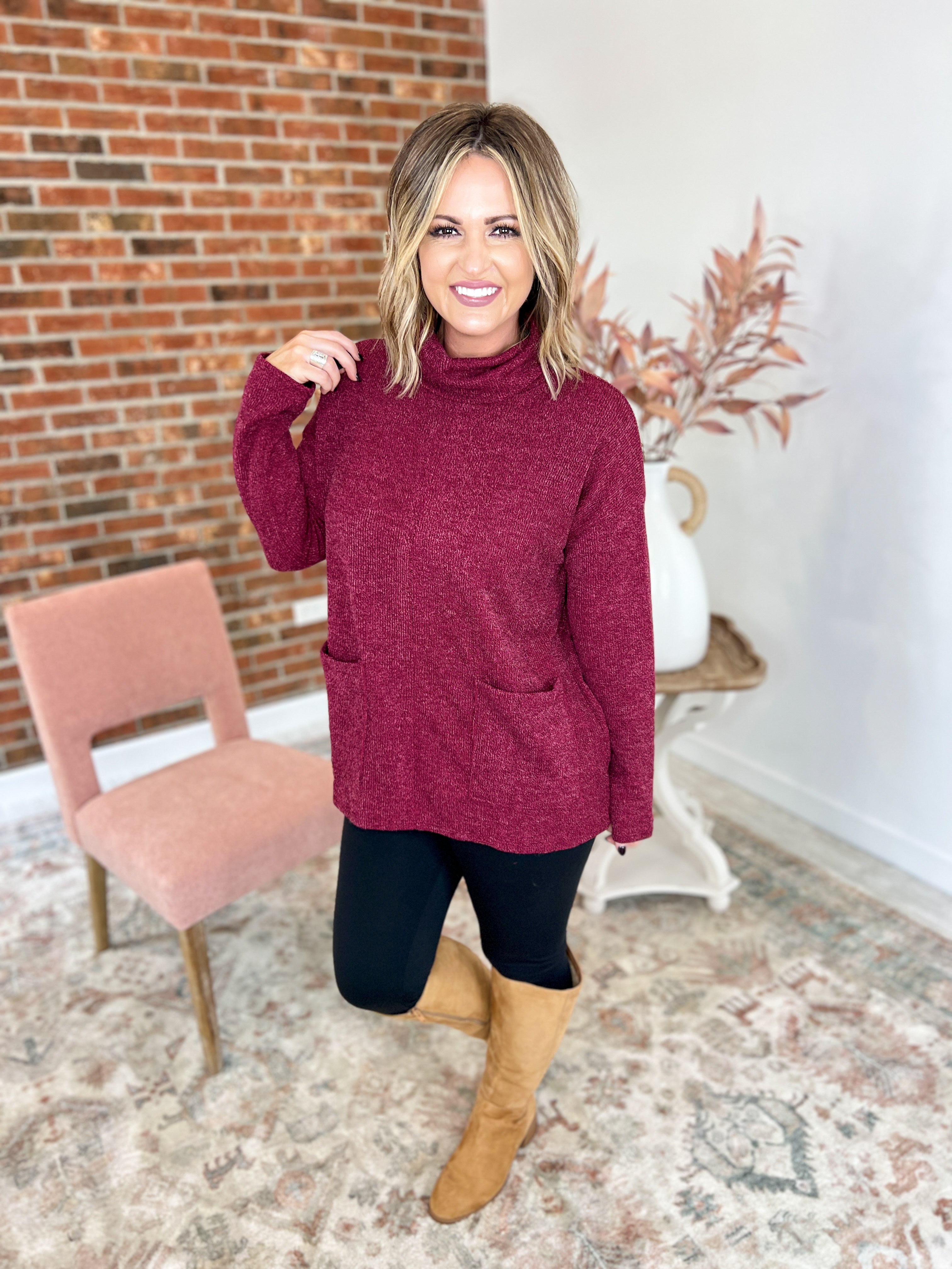 So Simple Piper Ribbed Top - Wine