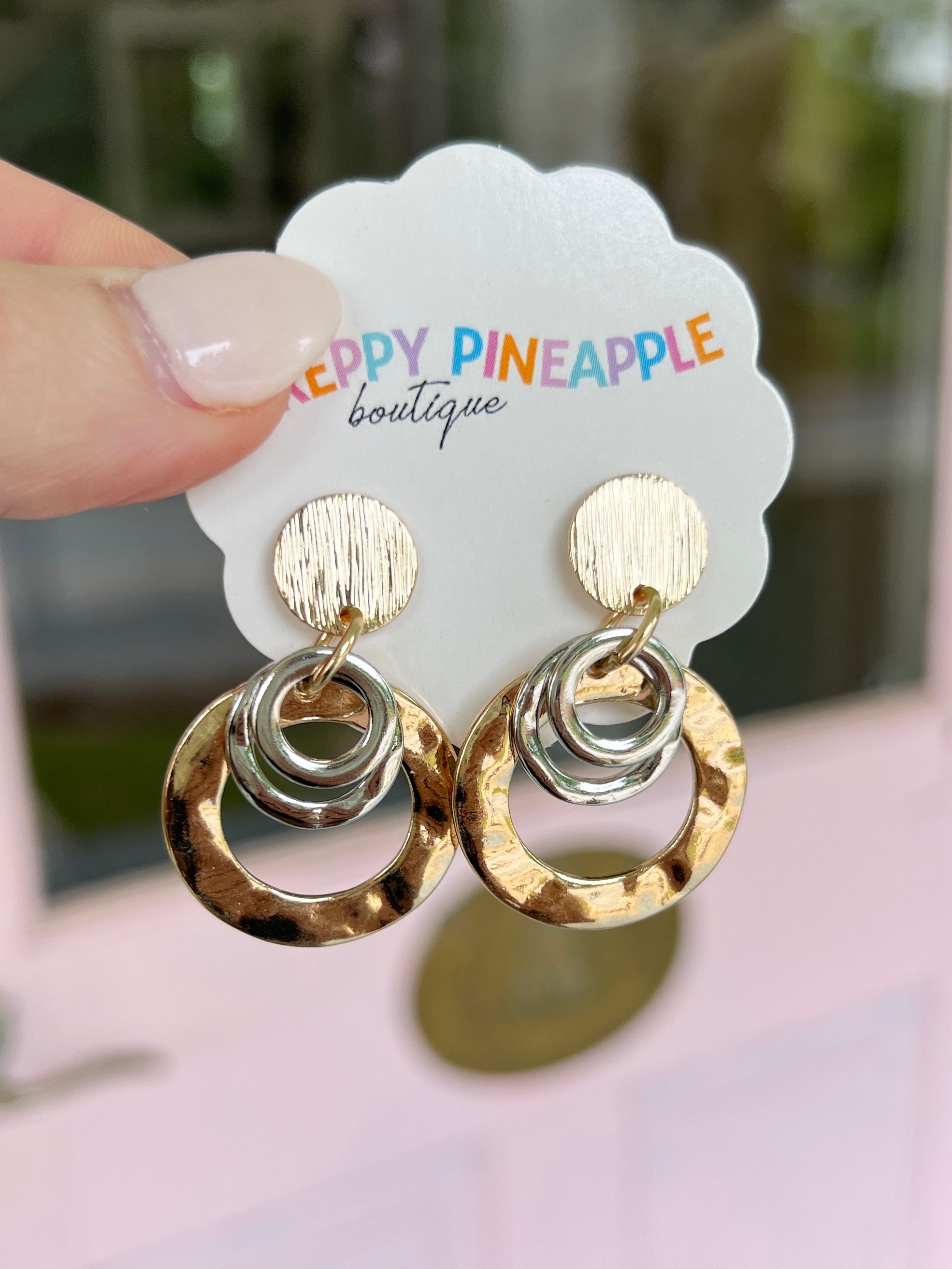 Linked Textured Circle Earrings - Gold/Silver