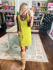 Next Best Thing Corduroy Overall Dress - Olive