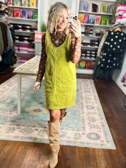 Next Best Thing Corduroy Overall Dress - Olive