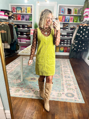 Next Best Thing Corduroy Overall Dress - Olive