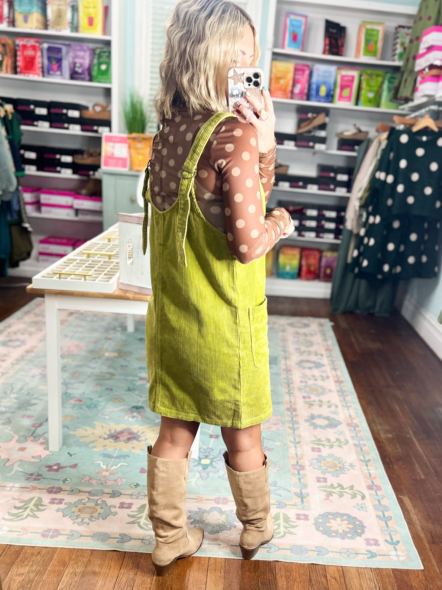 Next Best Thing Corduroy Overall Dress - Olive