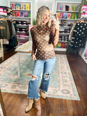 Simply Spotted Sheer Mesh Top - Brown