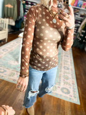 Simply Spotted Sheer Mesh Top - Brown