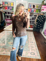 Purrfectly Wild Animal Print Mesh Top - Mocha