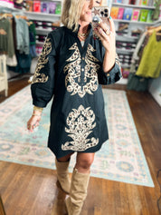 Made to Impress Baroque Floral Dress - Black