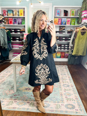 Made to Impress Baroque Floral Dress - Black