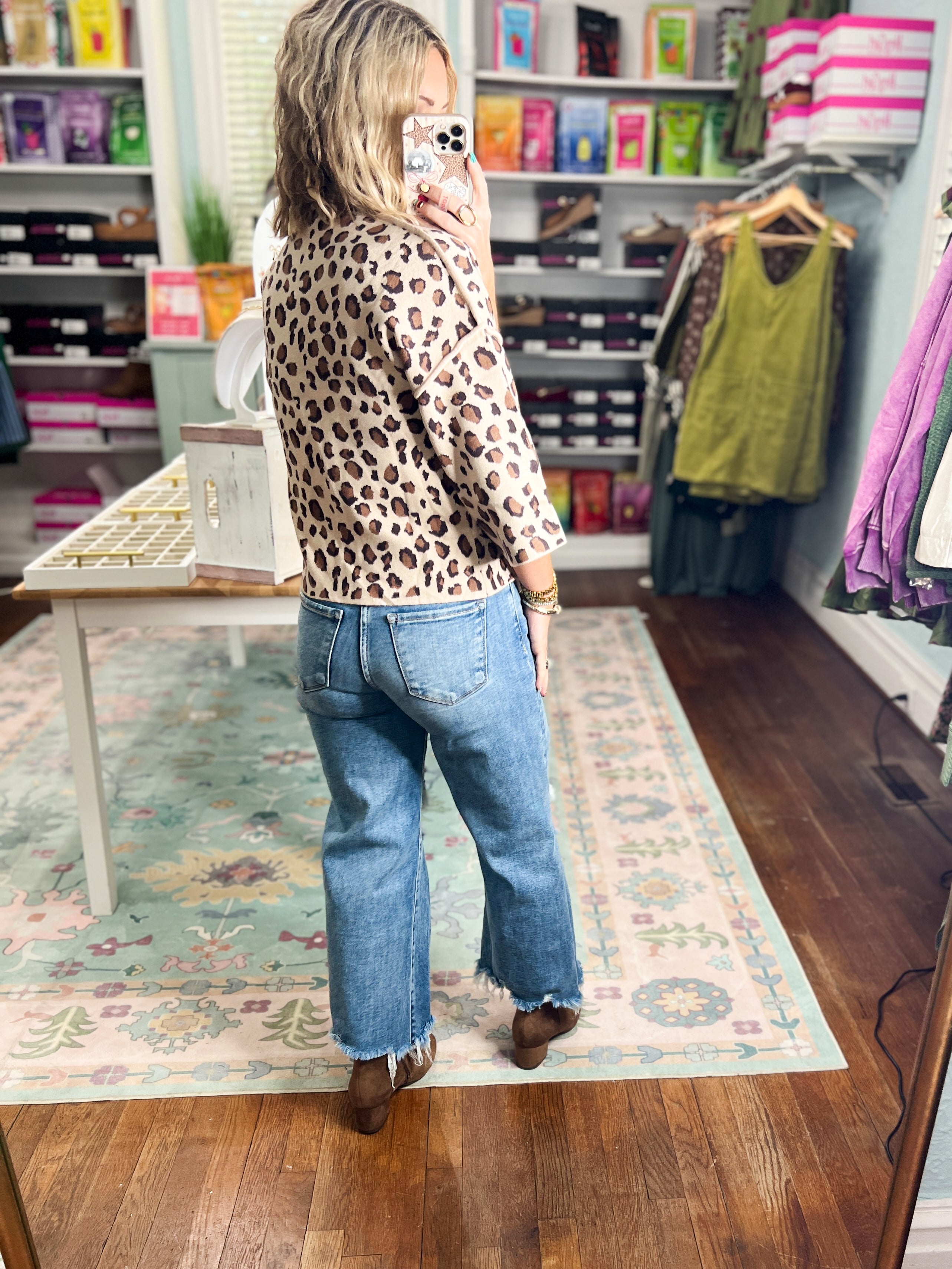 Sweet and Spotted Animal Print Mock Neck Sweater
