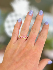 Enamel Chain Cuff Ring- Pink