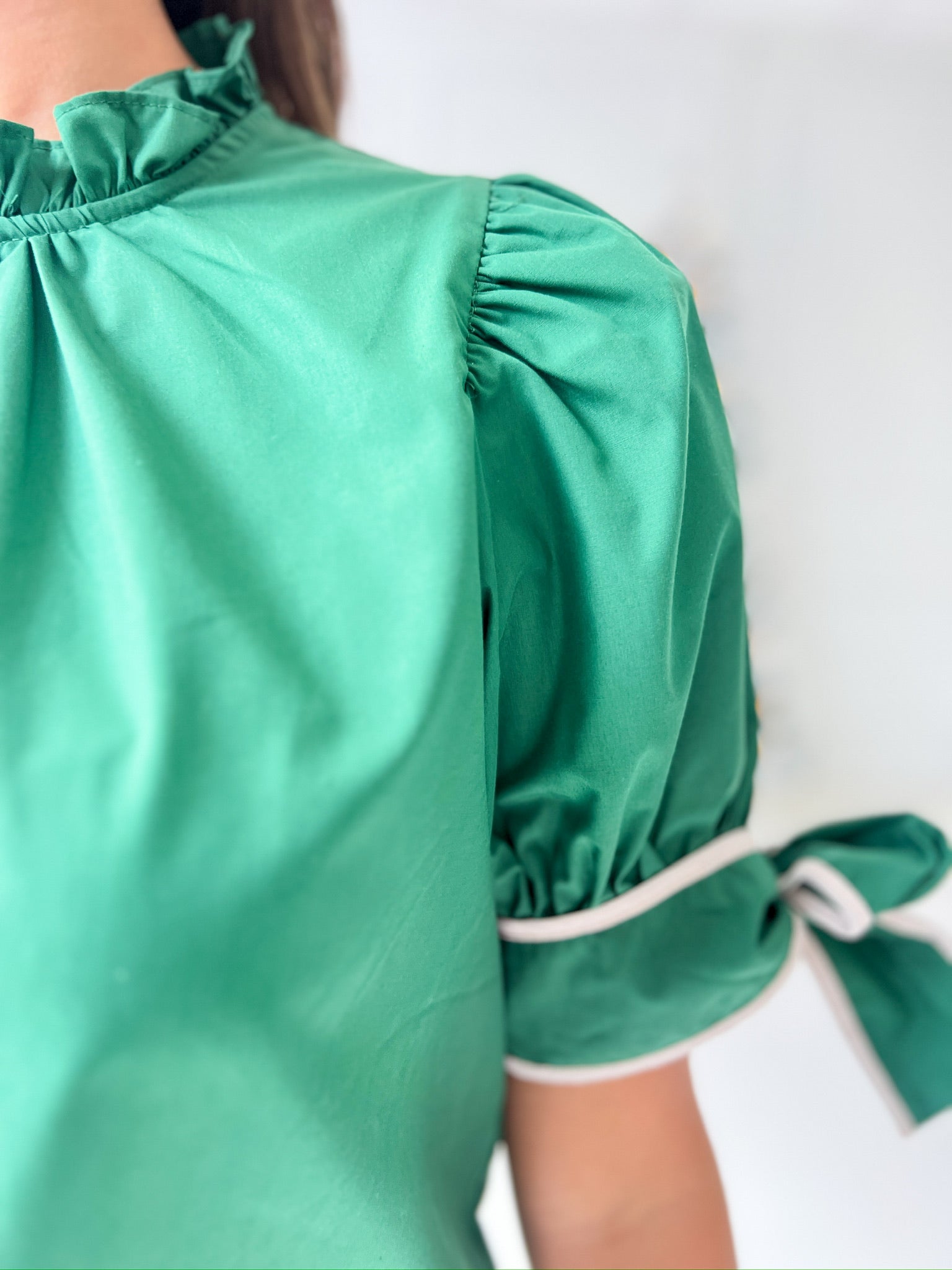 I Want It, I Got It Bow Sleeve Top - Hunter Green