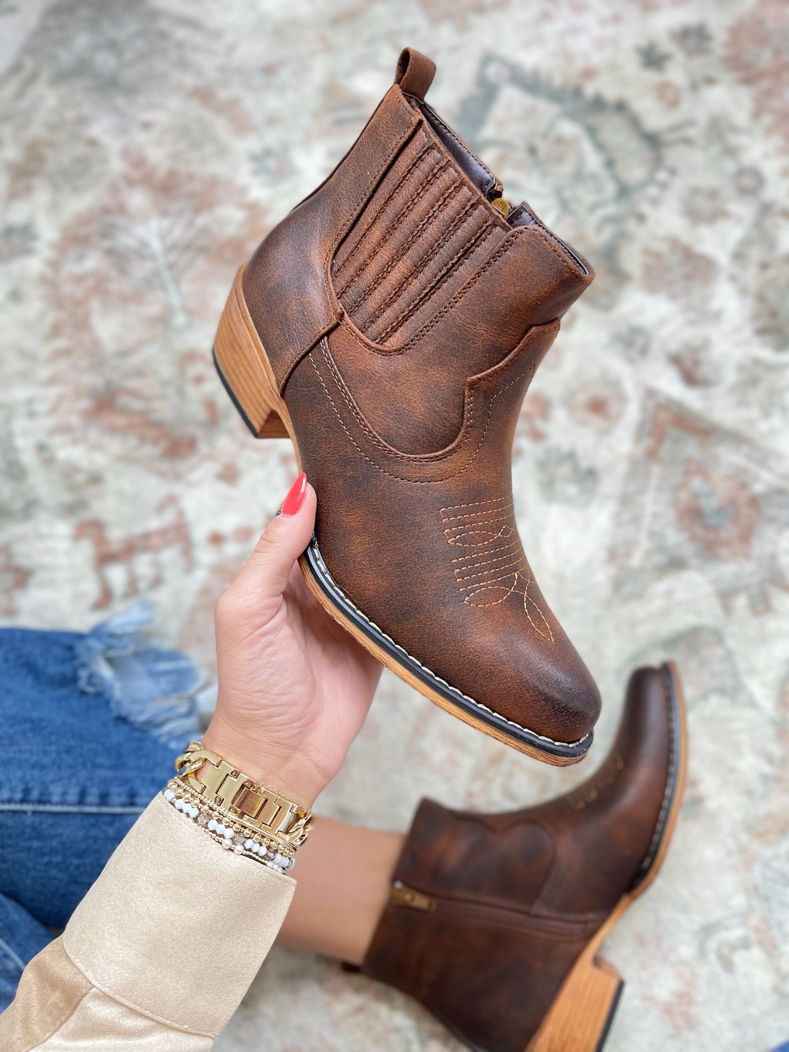 Kaylee Western Style Short Boot - Brown