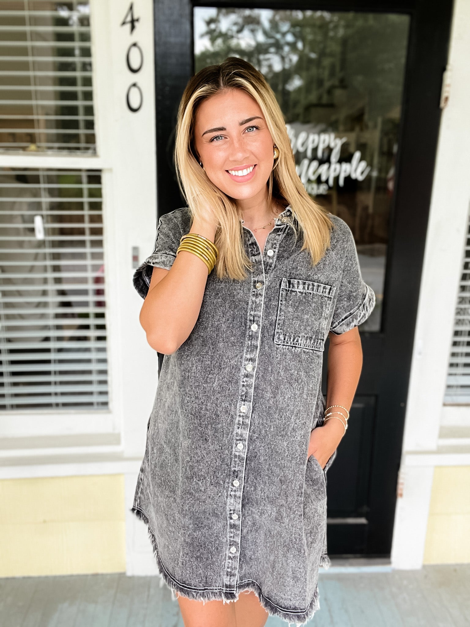 Simple By Design Shirt Dress - Small / Washed Black Simple By Design Shirt Dress - Small / Washed Black