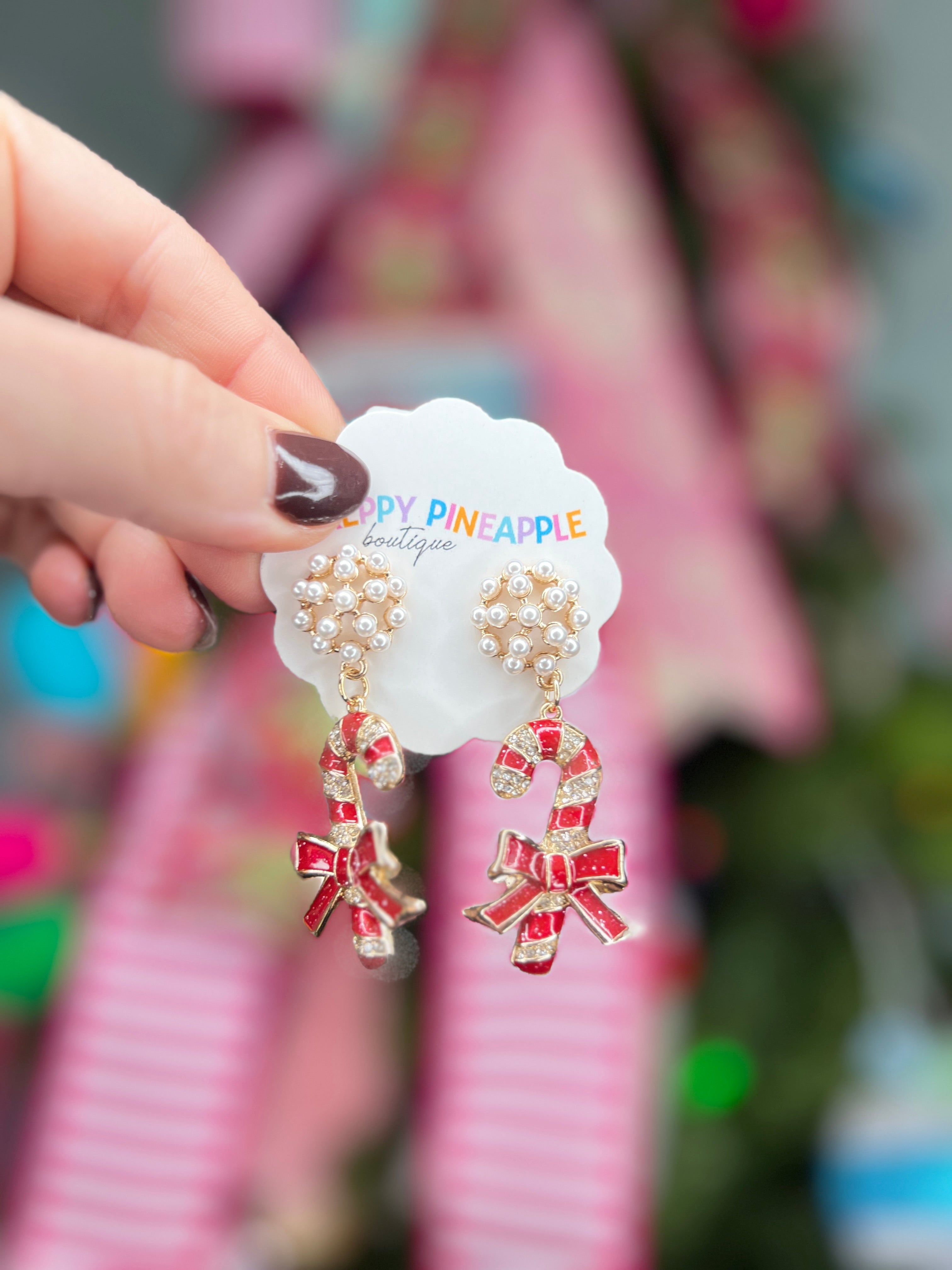 Christmas Candy Cane Epoxy Earrings