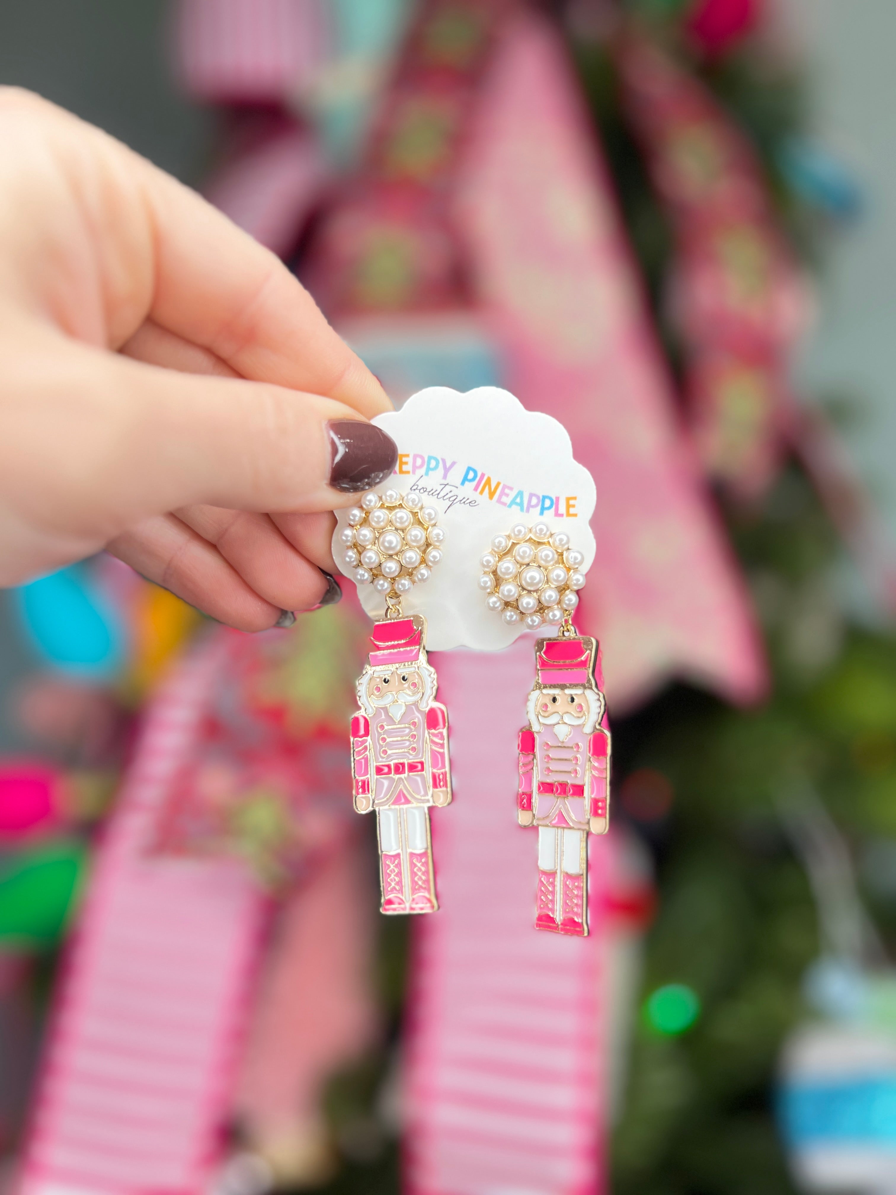 Enamel Coated Metal Nutcracker Earrings- Fuchsia