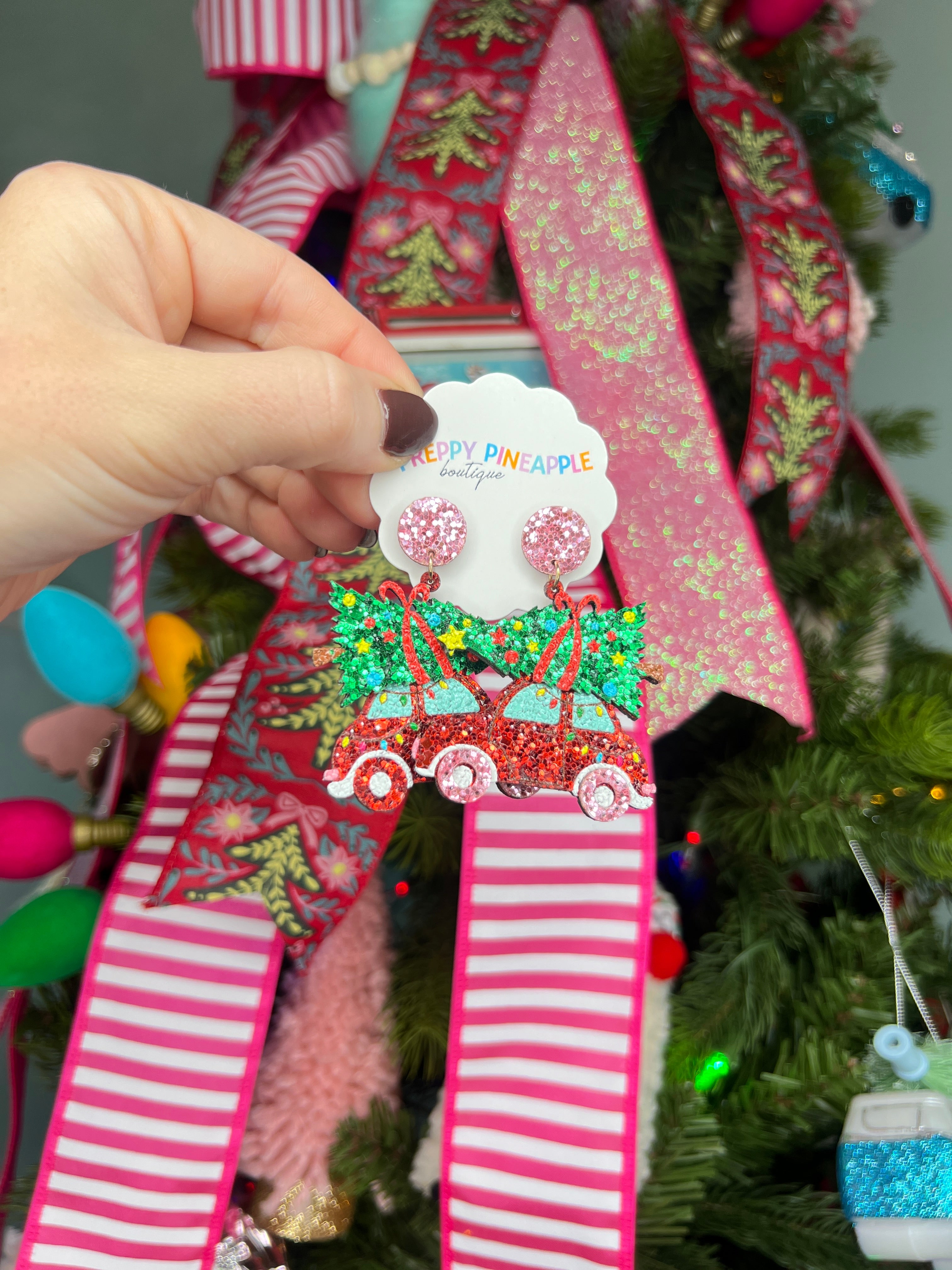 Christmas Tree and Car Glitter Earrings