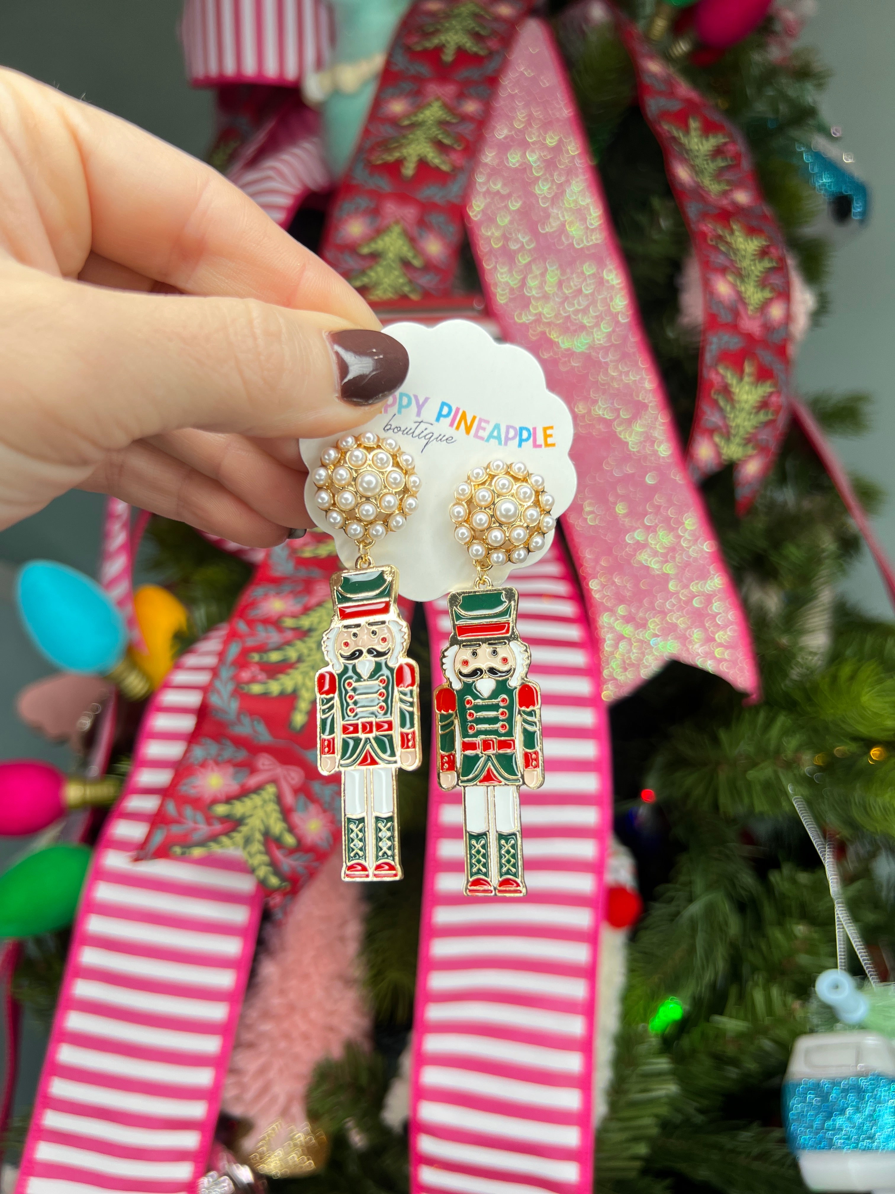 Enamel Coated Metal Nutcracker Earrings- Green